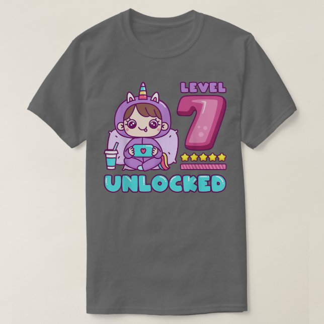 Camiseta Nivel 7 Desbloqueado, Unicorn Gamer Chica Cumpleañ (Diseño del anverso)