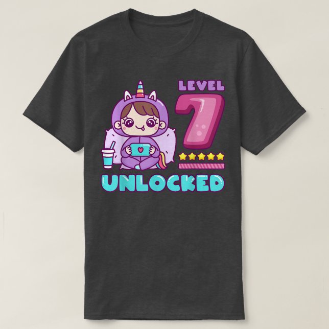 Camiseta Nivel 7 Desbloqueado, Unicorn Gamer Chica Cumpleañ (Diseño del anverso)