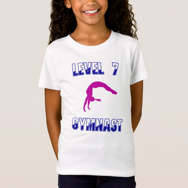 Camiseta Nivel 7 Gimnasia Gimnasta Azul y Magenta Gimnasia (Anverso)