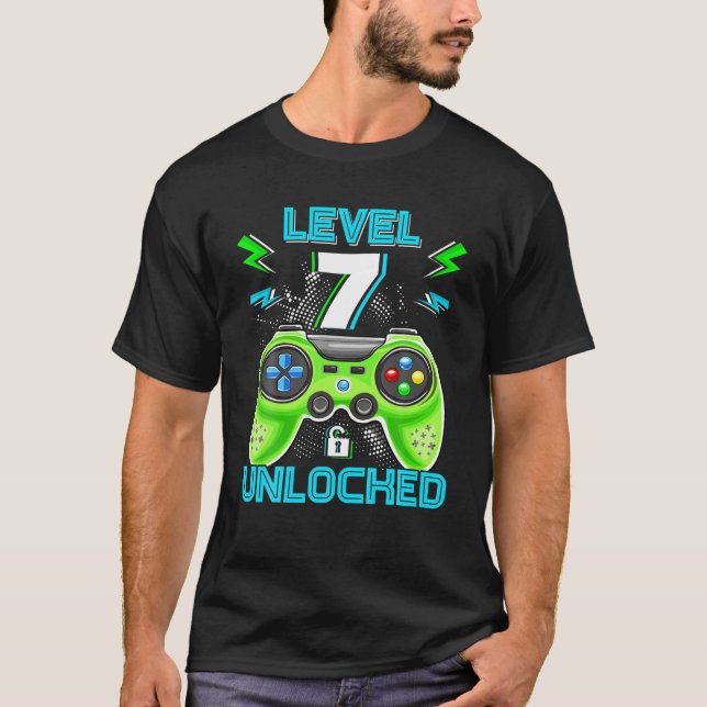 Camiseta Nivel 7 Niños De Cumpleaños Desbloqueados Séptimo  (Anverso)