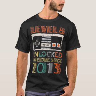 Camiseta Nivel 8 Cumpleaños Desbloqueado 8 Años Awesome Sin