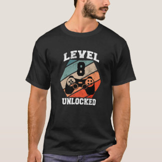 Camiseta Nivel 8 Desbloqueado 8 Años Retro 80 S 8º Nacimien