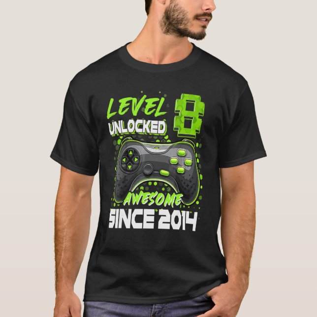 Camiseta Nivel 8 Desbloqueado desde 2014 8º cumpleaños B (Anverso)