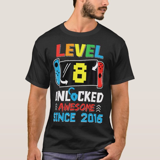 Camiseta Nivel 8 Desbloqueado desde el Bir de Videojuegos d (Anverso)