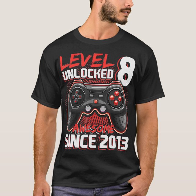 Camiseta Nivel 8 Desbloqueado Impresionante Juego de Video  (Anverso)