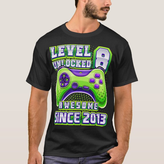 Camiseta Nivel 8 Desbloqueado Impresionante Juego de Video  (Anverso)