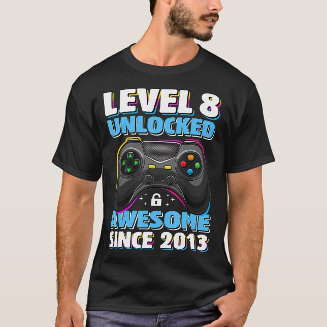 Camiseta Nivel 8 Desbloqueado Impresionante Juego de Video  (Anverso)