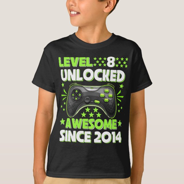 Camiseta Nivel 8 Desbloqueado Impresionante Video Game 2014 (Anverso)