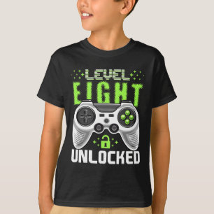 Camiseta Nivel 8 Desbloqueado Videojuego Cumpleaños 8 Gif p