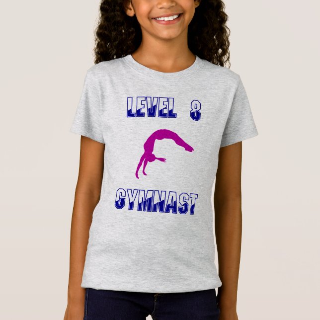 Camiseta Nivel 8 Gimnasia Gimnasta Azul y Magenta Gimnasia (Anverso)