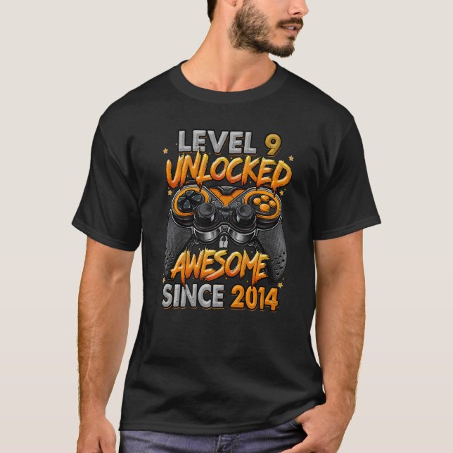 Camiseta Nivel 9 Desbloqueado desde 2014 Noveno Cumpleaños  (Anverso)