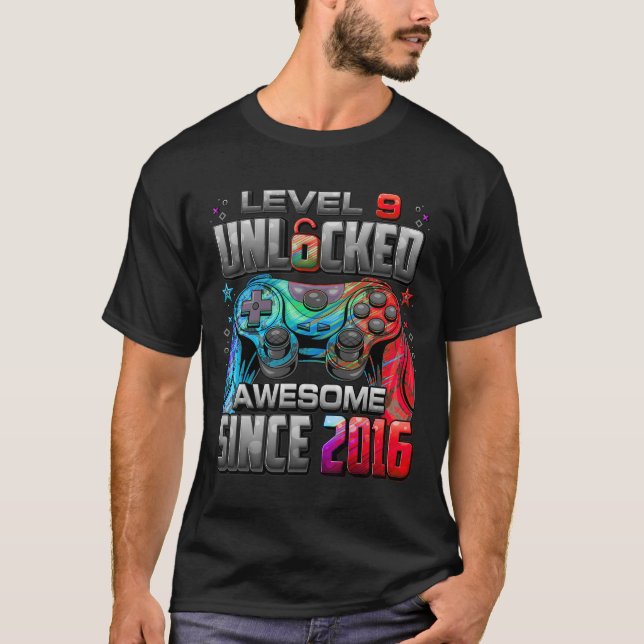 Camiseta Nivel 9 Desbloqueado Increíble Desde 2016 Cumpleañ (Anverso)