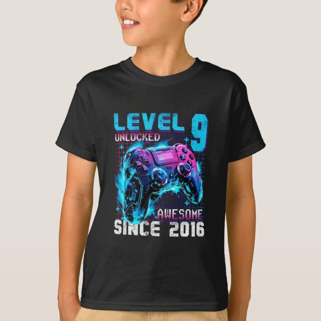 Camiseta Nivel 9 Desbloqueado Increíble Desde 2016 Cumpleañ (Anverso)