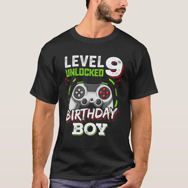 Camiseta Nivel 9 Desbloqueado Nacimiento Niño Video Gamer N (Anverso)