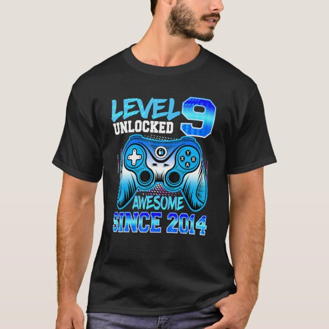 Camiseta Nivel 9 Desbloqueado Noveno Cumpleaños Impresionan (Anverso)