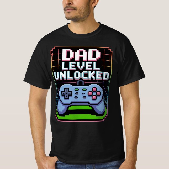 Camiseta NIVEL DE DAD DESBLOQUEADO - Tee de Pixel de encend (Anverso)