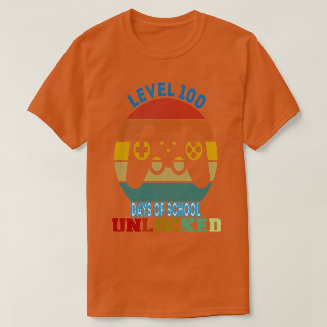 Camiseta nivel divertido 100 días de escuela desbloqueados  (Diseño del anverso)