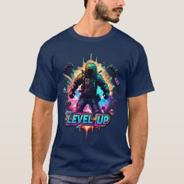 Camiseta NIVEL UP Gamer T-Shirt Neon Arcade Glitch Retro