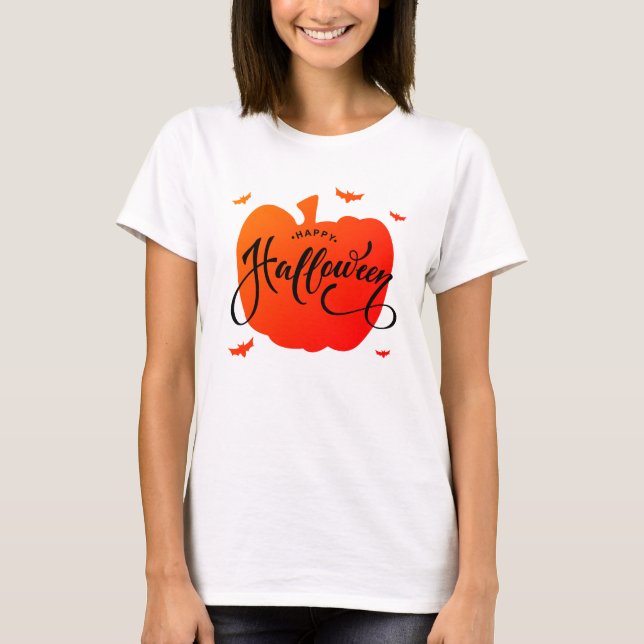 Camiseta Niza Calabaza Feliz Tipografía de Halloween (Anverso)