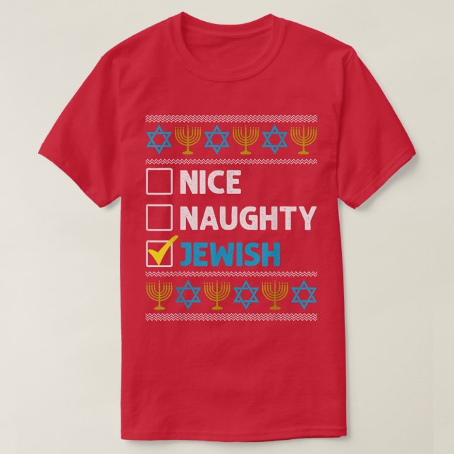 Camiseta Niza Navidades judíos traviesos Hanukkah Ugly Chan (Diseño del anverso)