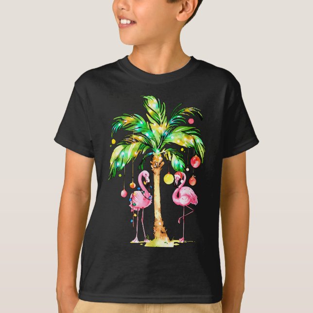 Camiseta Nk Flamingo Christmas Palm Tree Trocal Xmas Holida (Anverso)
