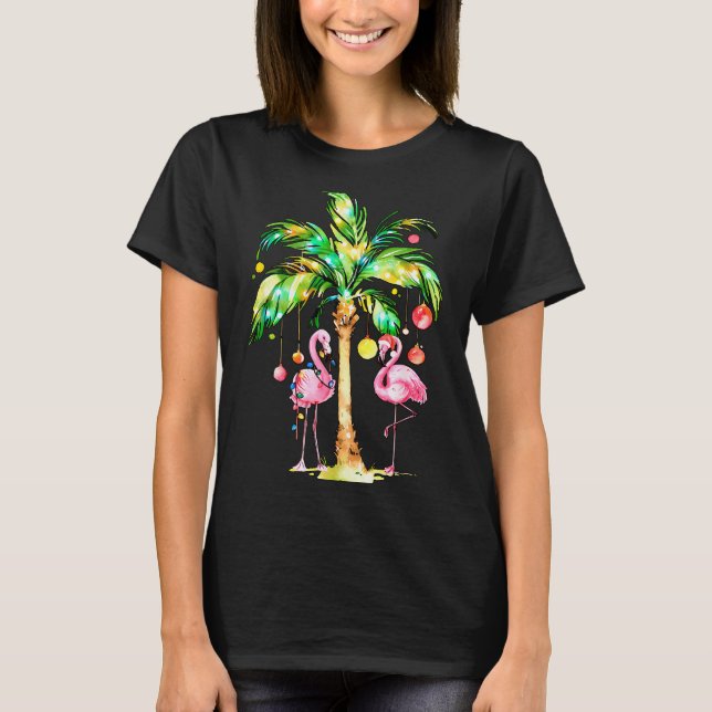 Camiseta Nk Flamingo Christmas Palm Tree Trocal Xmas Holida (Anverso)