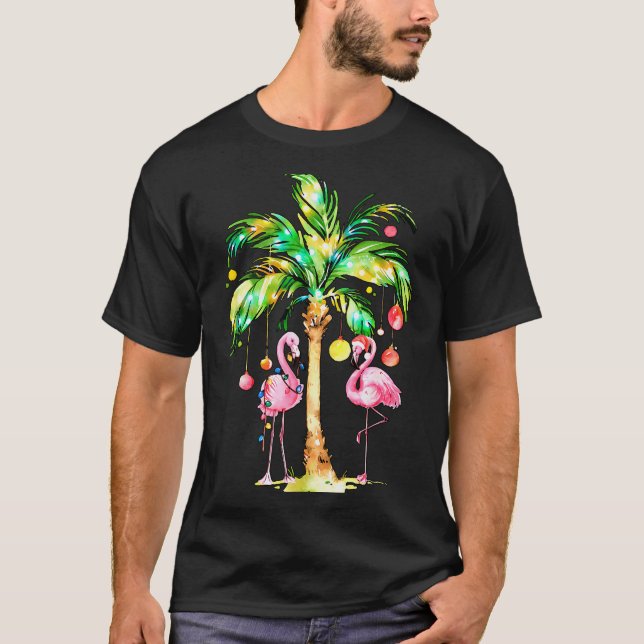 Camiseta Nk Flamingo Christmas Palm Tree Trocal Xmas Holida (Anverso)