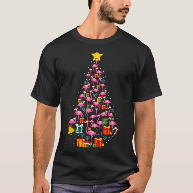 Camiseta Nk Flamingo Santa Merry Christmas Tree Lights Wome (Anverso)
