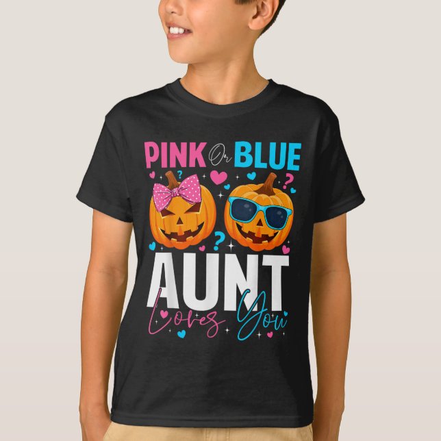 Camiseta Nk Or Blue Aunt Loves You Pumpkin Halloween Gender (Anverso)