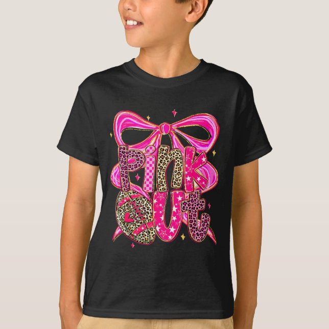 Camiseta Nk Out Breast Cancer Football Coquette Bow Mom Gir (Anverso)