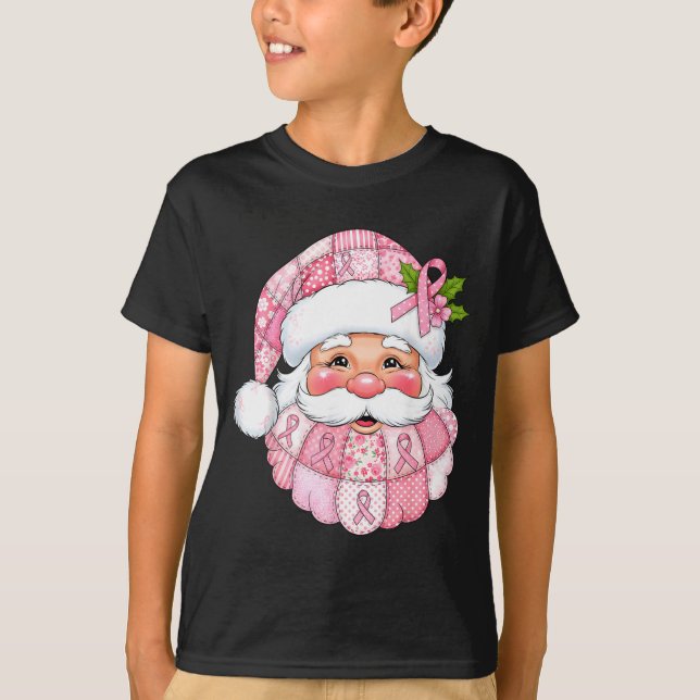 Camiseta Nk Patchwork Santa Breast Cancer Awareness Christm (Anverso)