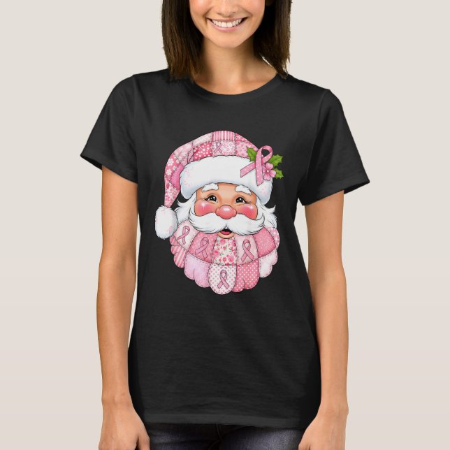 Camiseta Nk Patchwork Santa Breast Cancer Awareness Christm (Anverso)