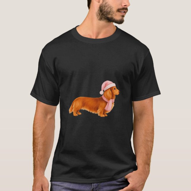 Camiseta Nk Santa Red Long Haired Dachshund Christmas  (Anverso)