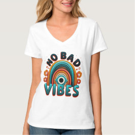 Camiseta No Bad Vibes. Retro Rainbow and Eye Desig T-Shirt