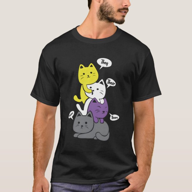 Camiseta No binarios Que Los Muestran Meow Bandera No Binar (Anverso)