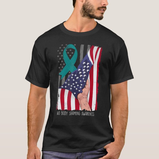 Camiseta No Body Shaming Shirt Awareness American Flag Teal (Anverso)