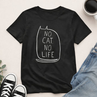 Camiseta No Cat No Life Cute Minimalist White Line Art Cat!