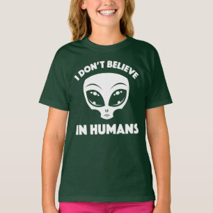 Camiseta No Creo En Humanos Dibujo Alien En Blanco
