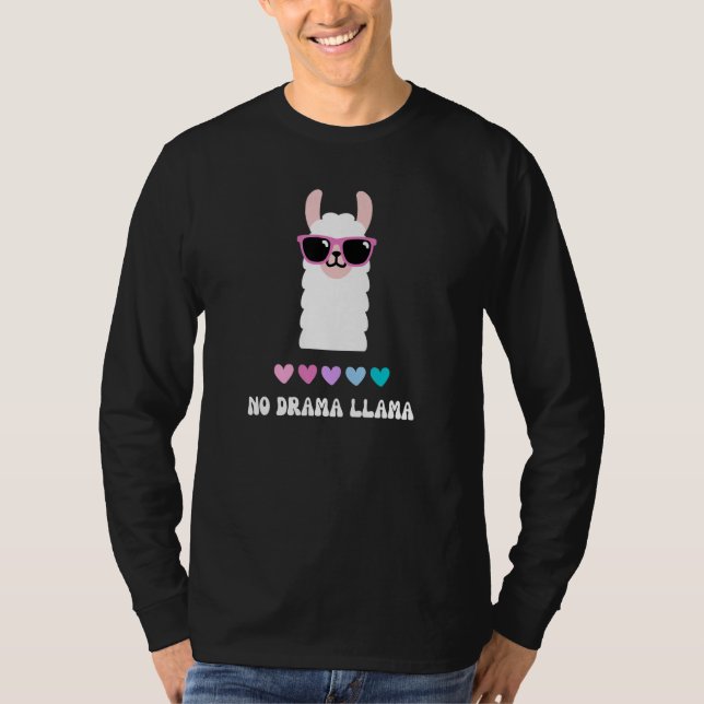 Camiseta No Drama Llama Cute Animal Groovy Retro Pink Purpl (Anverso)