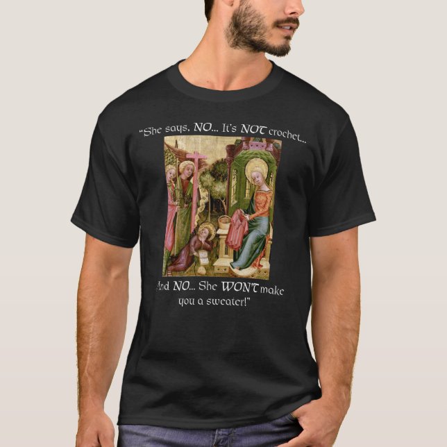 Camiseta No el hacer punto medieval divertido del ganchillo (Anverso)