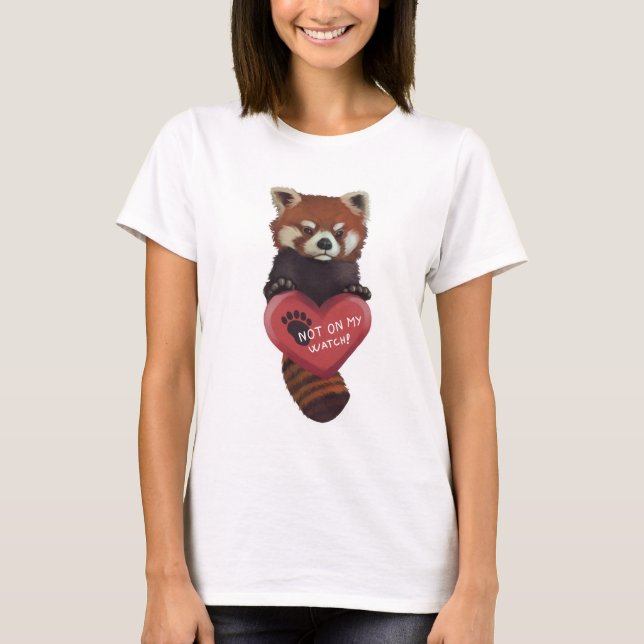 Camiseta No en mi reloj - panda roja con el corazón (Anverso)