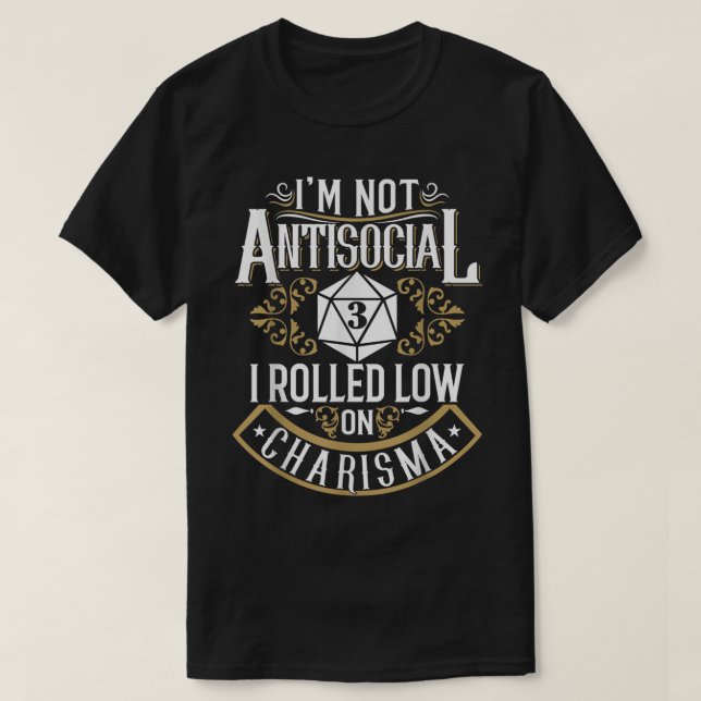 Camiseta No es antisocial, es gracioso el bajo carisma (Diseño del anverso)