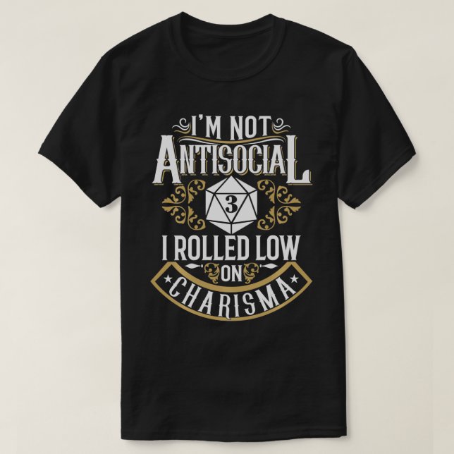 Camiseta No es antisocial, poco carismático Funny RPG Amor (Diseño del anverso)