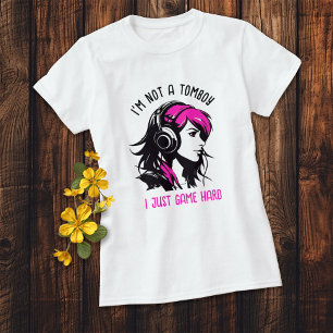Camiseta NO es un Chica de juego negro y rosa de TOMBOY