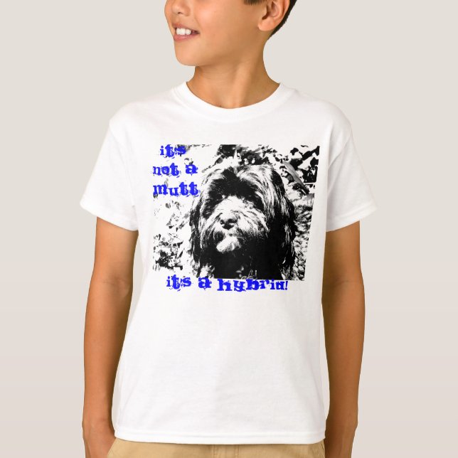 Camiseta ¡No es un mutt, él es un híbrido! (Anverso)
