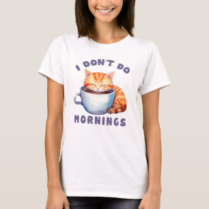 Camiseta No hago mañanas - un gato Naranja con café.