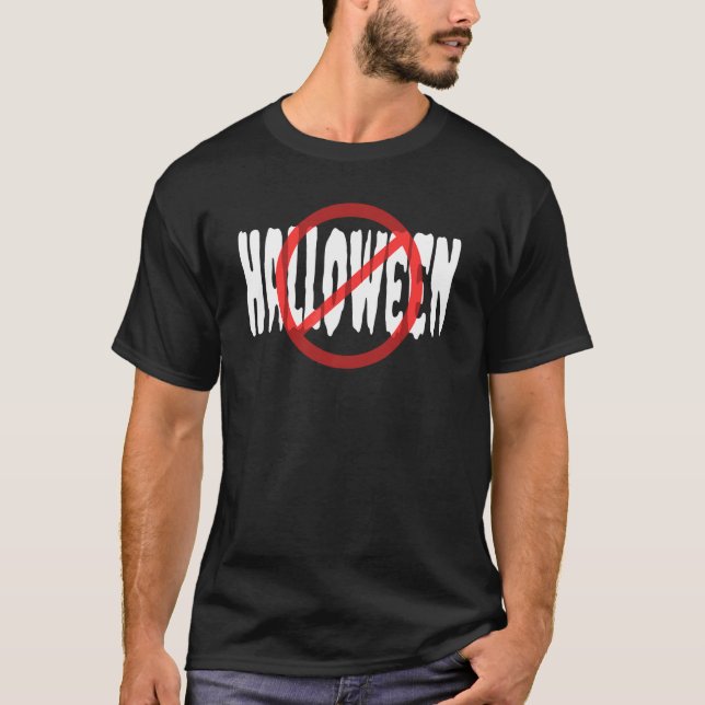 Camiseta No Halloween tachado círculo rojo texto blanco (Anverso)