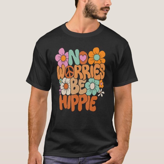 Camiseta No hay preocupación por la firma hippie de paz ret (Anverso)