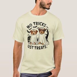 Camiseta No hay trucos, perro gracioso con traje fantasma
