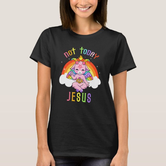 Camiseta No Hoy Jesús Cute Satanás Baphomet Satanista De Ca (Anverso)